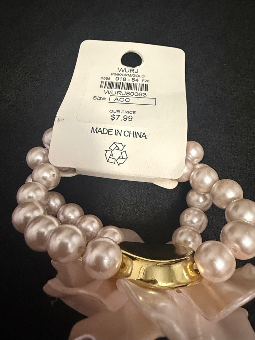 Light Pink , little Gold Pearl Double-Strand Bracelet with Floral Accent - Picture 5 of 5